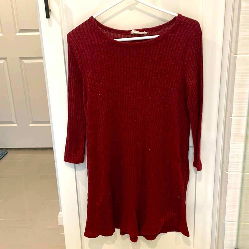 3/4 Sleeve Burgundy Sweater Dress